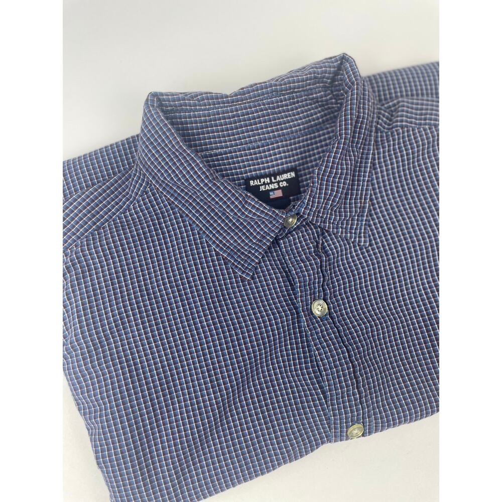 VNTG 1990’s Ralph Lauren Jeans Co. Dress Shirt Men’s L Purple/Blue Plaid Lng Spv